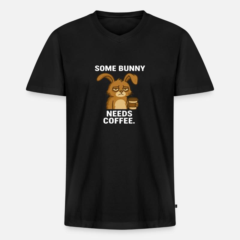 Kaffee Hase - Männer Premium Bio T-Shirt mit V-Ausschnitt - Schwarz