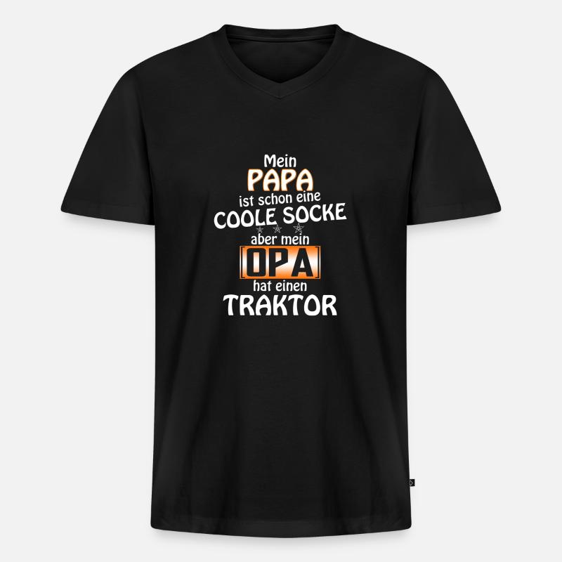 papa coole socke TRAKTOR - Männer Premium Bio T-Shirt mit V-Ausschnitt - Schwarz