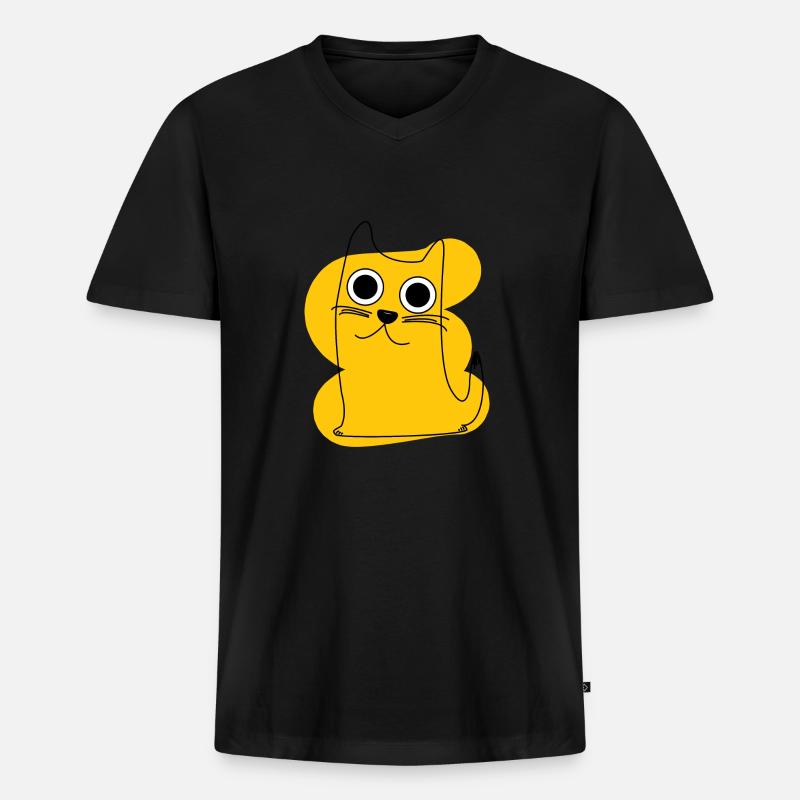 Yellow Cat - Männer Premium Bio T-Shirt mit V-Ausschnitt - Schwarz