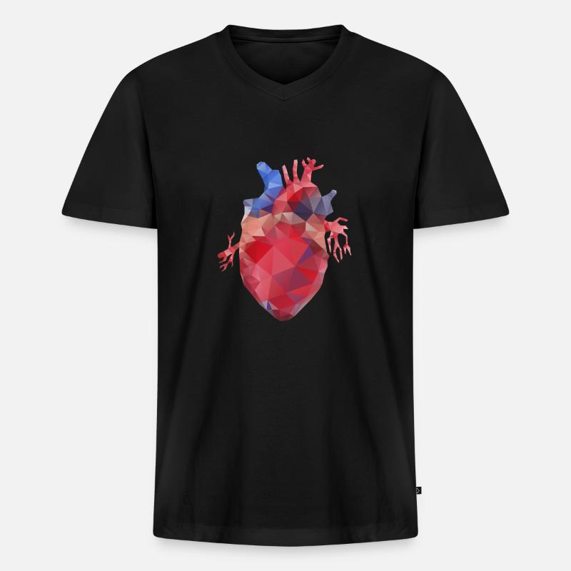 Herz Lowpoly - Männer Premium Bio T-Shirt mit V-Ausschnitt - Schwarz