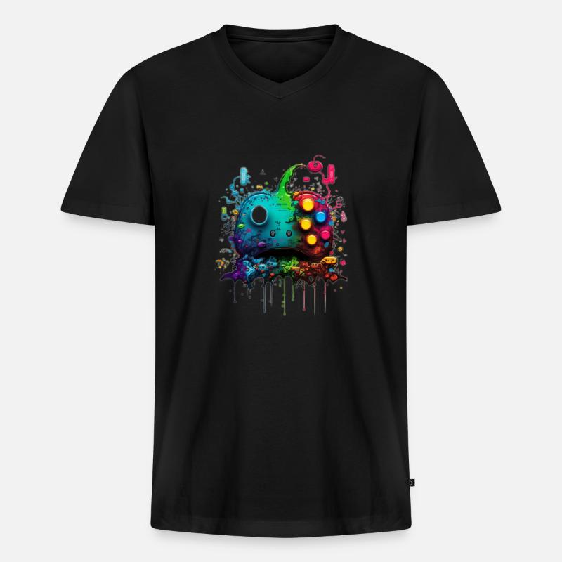 Neon Gaming Controller / Kontroller - Männer Premium Bio T-Shirt mit V-Ausschnitt - Schwarz
