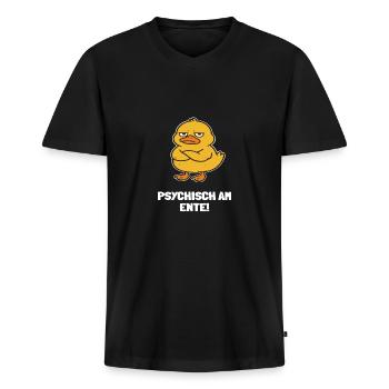 Ente lustig - Psychisch am Ente! - Männer Premium Bio T-Shirt mit V-Ausschnitt - Schwarz - Vorne - Nico (187cm)