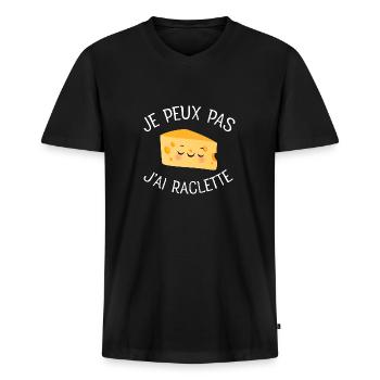 Je Peux Pas J'ai Raclette - Fromage - T-shirt encolure en V Premium bio Homme - noir - Devant - Nico (187cm)