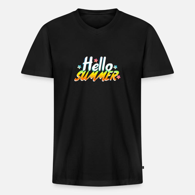 Hallo Sommer - Männer Premium Bio T-Shirt mit V-Ausschnitt - Schwarz