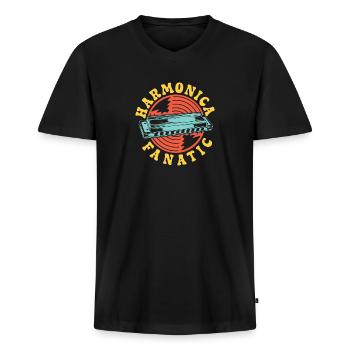 Funny Harmonica Player Fanatic Harmonica - Männer Premium Bio T-Shirt mit V-Ausschnitt - Schwarz - Vorne - Nico (187cm)