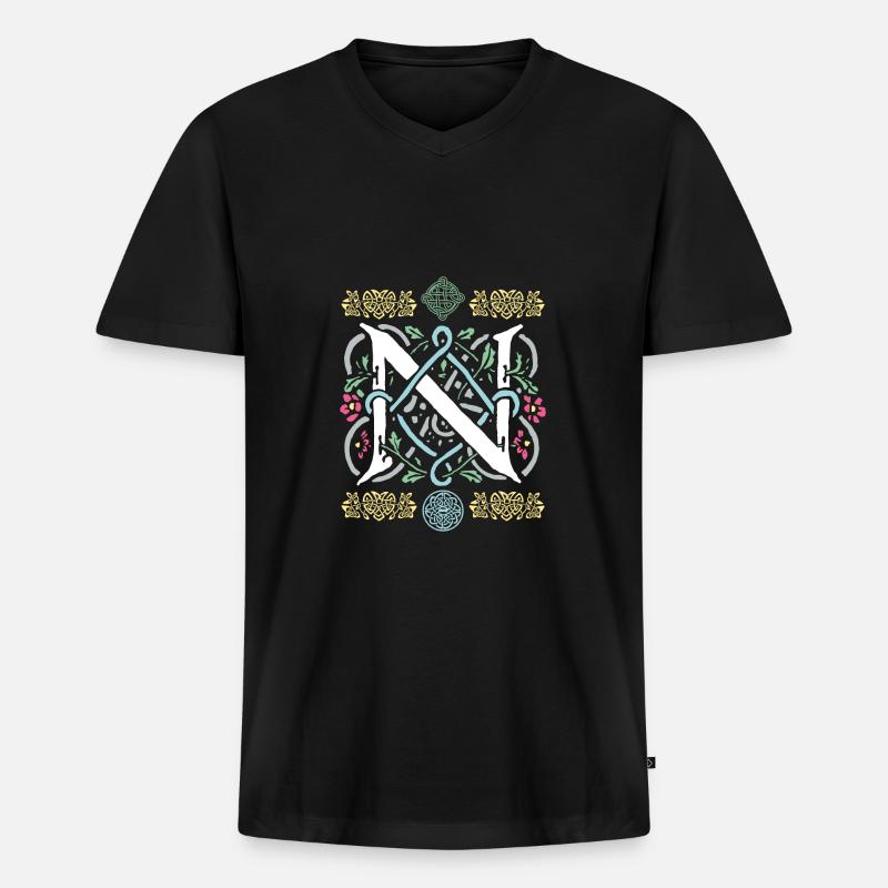 N - Männer Premium Bio T-Shirt mit V-Ausschnitt - Schwarz