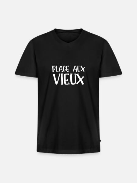 place aux vieux - T-shirt encolure en V Premium bio Homme - noir