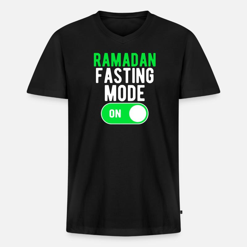Ramadan-Fastenmodus EIN - Männer Premium Bio T-Shirt mit V-Ausschnitt - Schwarz