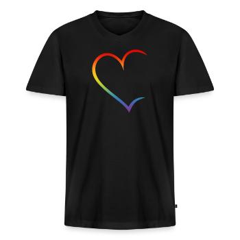 Herz offen Regenbogen LGBT Liebe Paare - Männer Premium Bio T-Shirt mit V-Ausschnitt - Schwarz - Vorne - Nico (187cm)