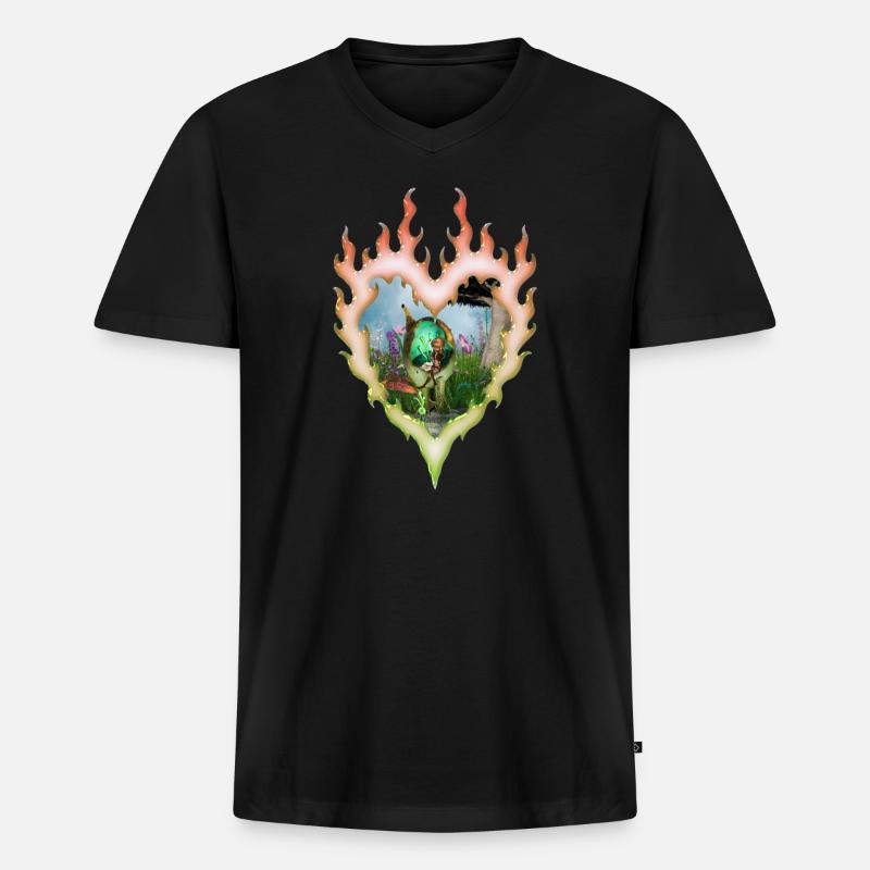 Kleine Fee mit ihrer Katze - Männer Premium Bio T-Shirt mit V-Ausschnitt - Schwarz