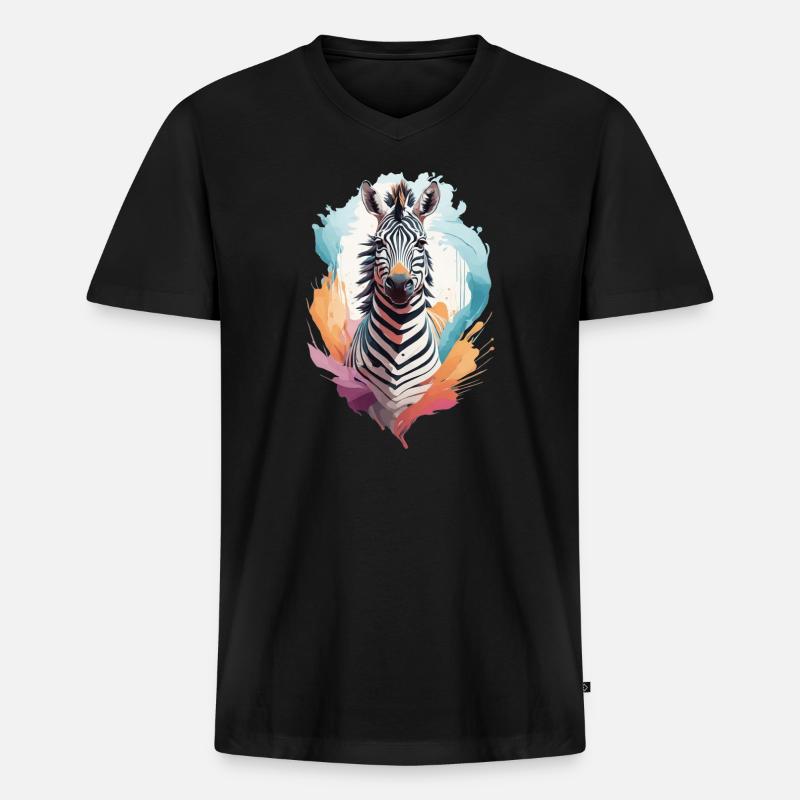 Zebra - Männer Premium Bio T-Shirt mit V-Ausschnitt - Schwarz