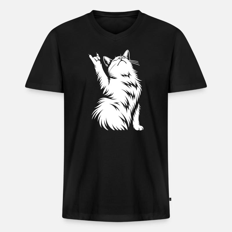 Rock Katze – Devil Horns Silhouette - Männer Premium Bio T-Shirt mit V-Ausschnitt - Schwarz