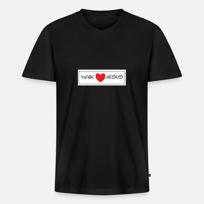 Maik liebt Jesus - Männer Premium Bio T-Shirt mit V-Ausschnitt - Schwarz