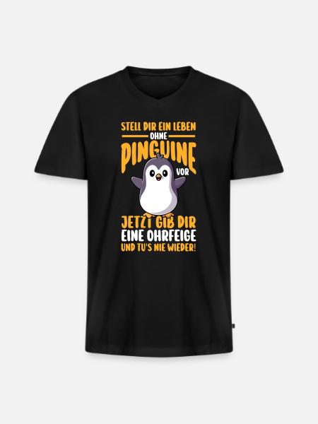 Pinguin - Männer Premium Bio T-Shirt mit V-Ausschnitt - Schwarz