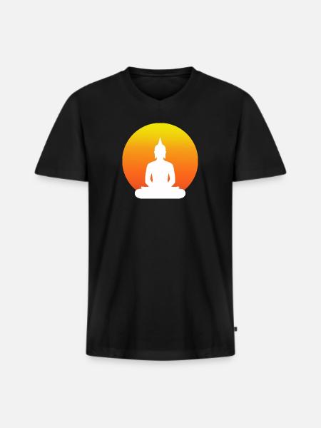 Buddha sitting cross-legged - Men's Premium Organic T-shirt with V-neck - black