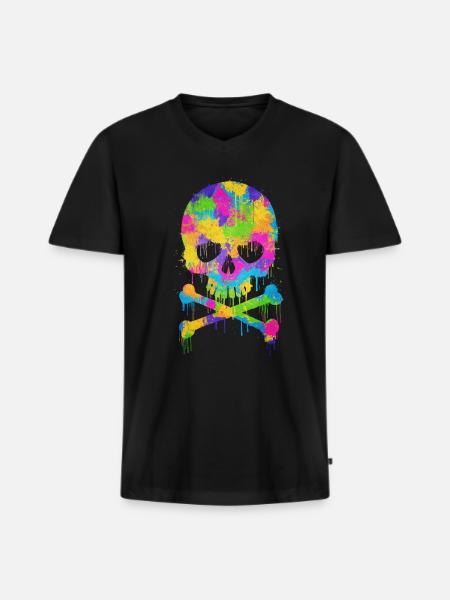 Trendy & Cool Abstract Graffiti Skull - Men's Premium Organic T-shirt with V-neck - black