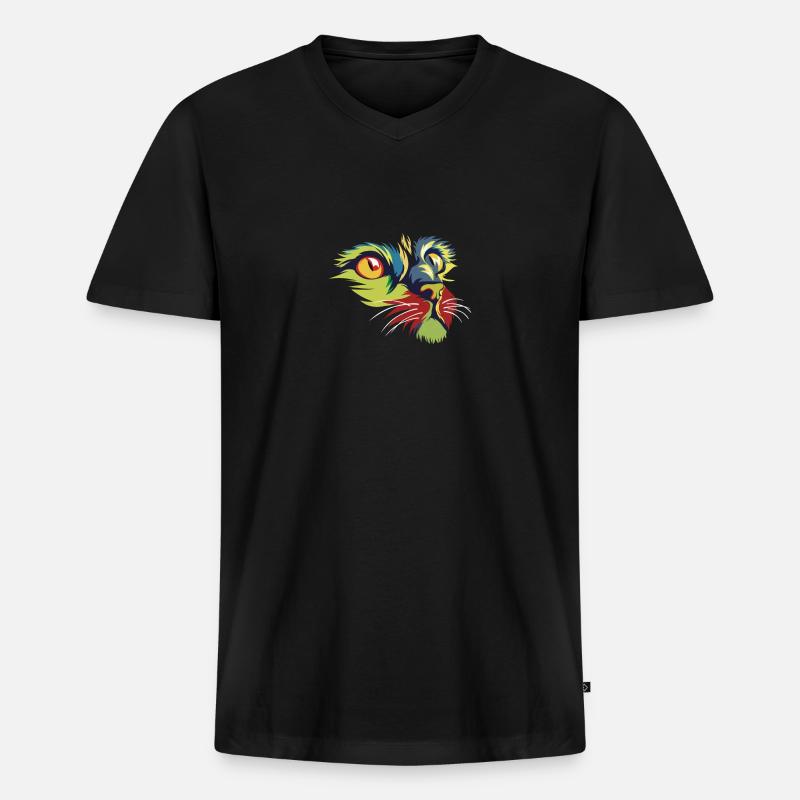 Regenbogen Katze - Premium Design - Männer Premium Bio T-Shirt mit V-Ausschnitt - Schwarz