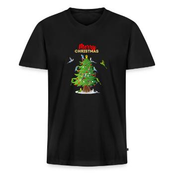 Wellensittich Weihnachtsbaum Geschenk Weihnachten - Männer Premium Bio T-Shirt mit V-Ausschnitt - Schwarz - Vorne - Nico (187cm)