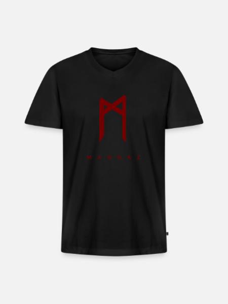 MANNAZ Vikings Shirt - Männer Premium Bio T-Shirt mit V-Ausschnitt - Schwarz