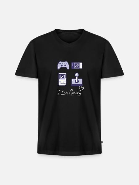 I Love Gaming - Männer Premium Bio T-Shirt mit V-Ausschnitt - Schwarz