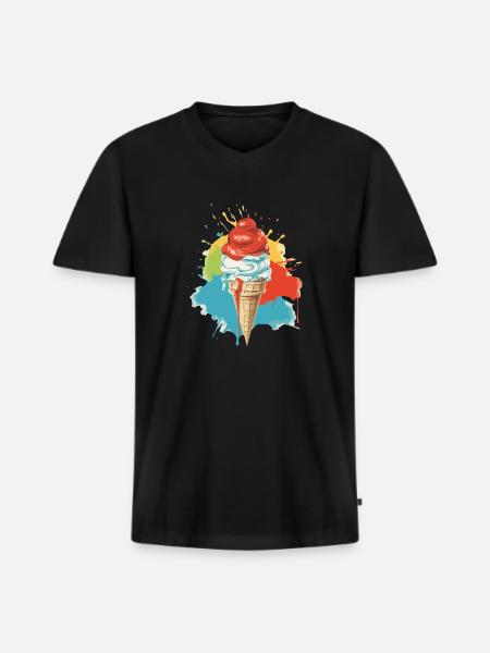 Italienisches Vanille-Erdbeer-Eis - Männer Premium Bio T-Shirt mit V-Ausschnitt - Schwarz