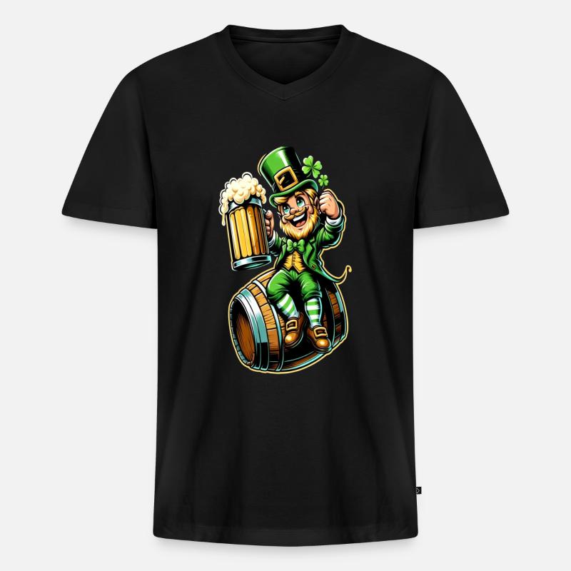 Bierfass-Leprechaun (Irischer Kobold) - Männer Premium Bio T-Shirt mit V-Ausschnitt - Schwarz