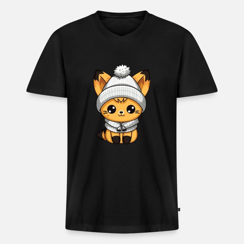 Fuchs Winter Comic - Männer Premium Bio T-Shirt mit V-Ausschnitt - Schwarz
