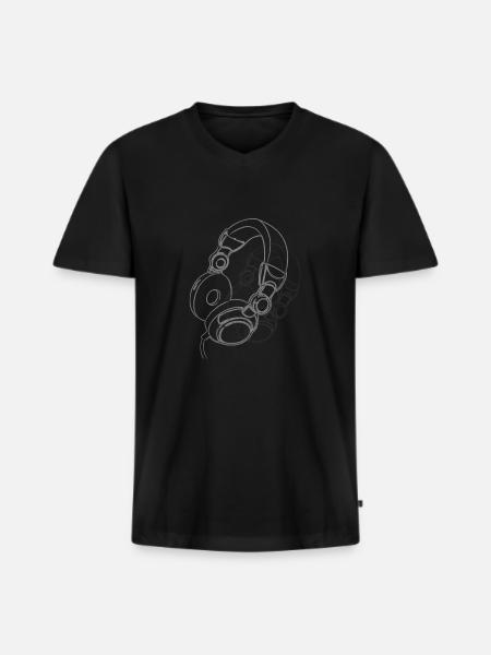 headphones - Männer Premium Bio T-Shirt mit V-Ausschnitt - Schwarz