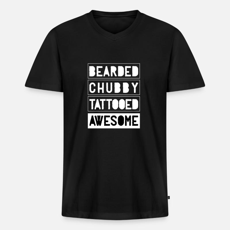 Bearded Chubby Tattooed Awesome - Männer Premium Bio T-Shirt mit V-Ausschnitt - Schwarz