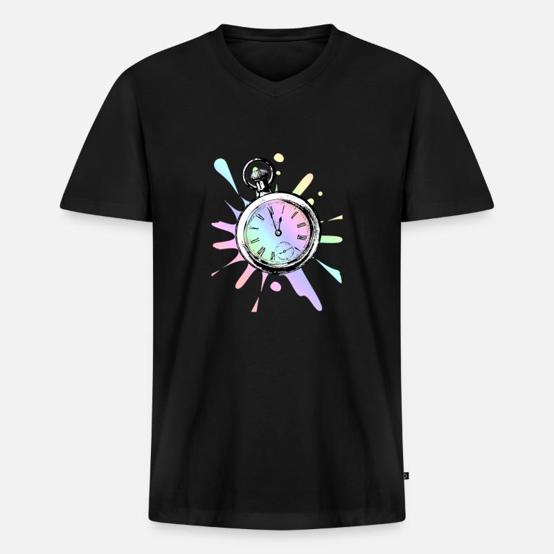 Uhr - farbenfroh / Geschenkidee - Männer Premium Bio T-Shirt mit V-Ausschnitt - Schwarz