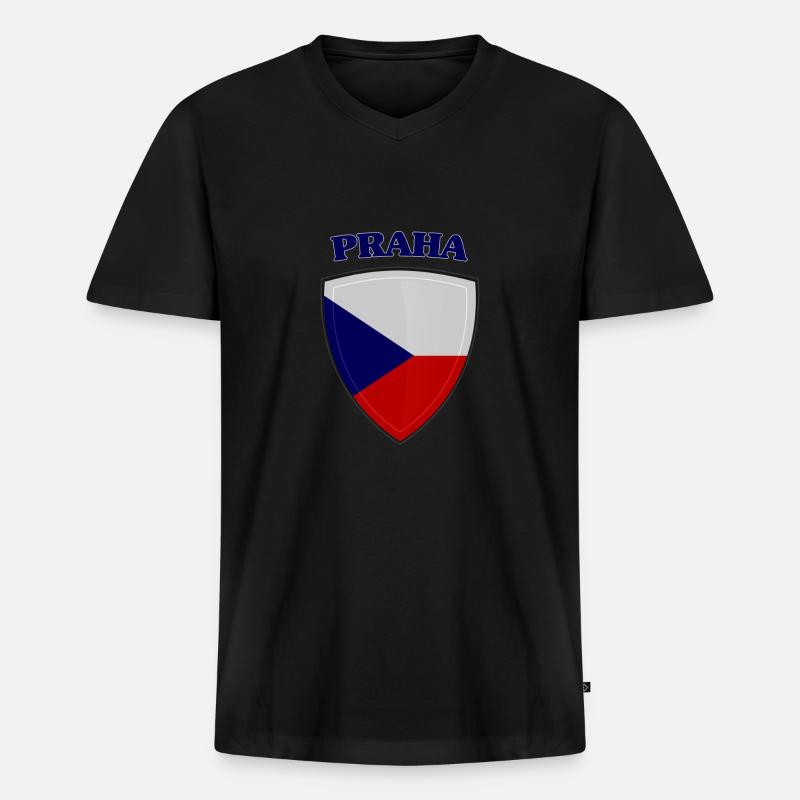 Prag - Männer Premium Bio T-Shirt mit V-Ausschnitt - Schwarz