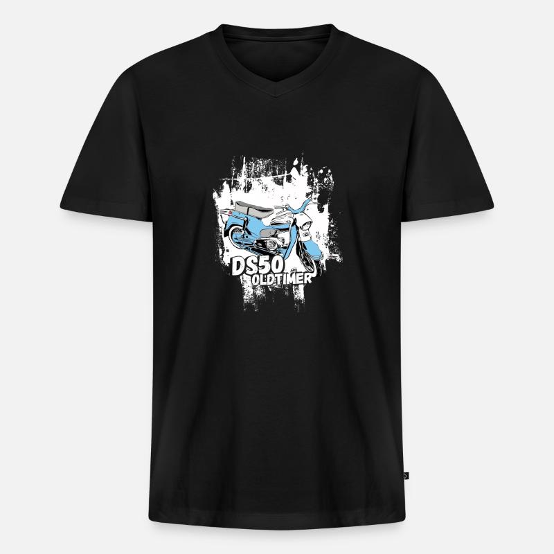 DS50 / Schwalbenfahrer / Ostalgie / Mofa Oldtimer - Männer Premium Bio T-Shirt mit V-Ausschnitt - Schwarz