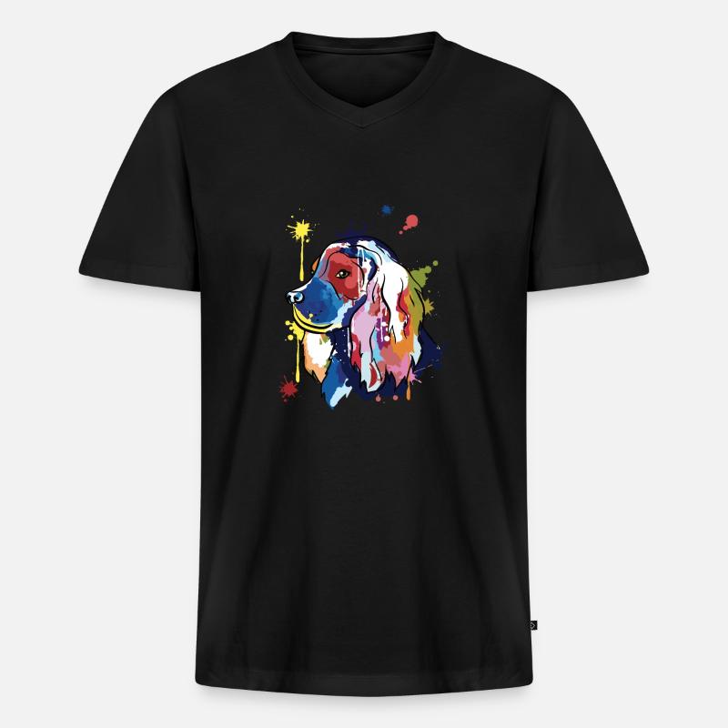Cocker spaniel - bunte Illustration - Männer Premium Bio T-Shirt mit V-Ausschnitt - Schwarz