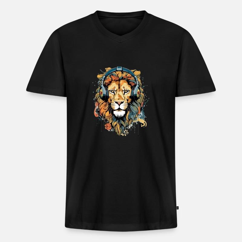 Jack, der audiophile Löwe - Männer Premium Bio T-Shirt mit V-Ausschnitt - Schwarz
