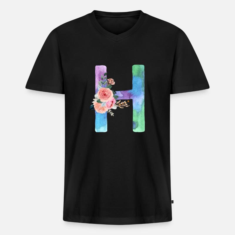 Buchstabe H Aquarell - Männer Premium Bio T-Shirt mit V-Ausschnitt - Schwarz