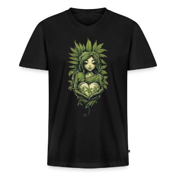 Pflanzenliebe mit Herz Aesthetic Design - Männer Premium Bio T-Shirt mit V-Ausschnitt - Schwarz - Vorne - Nico (187cm)