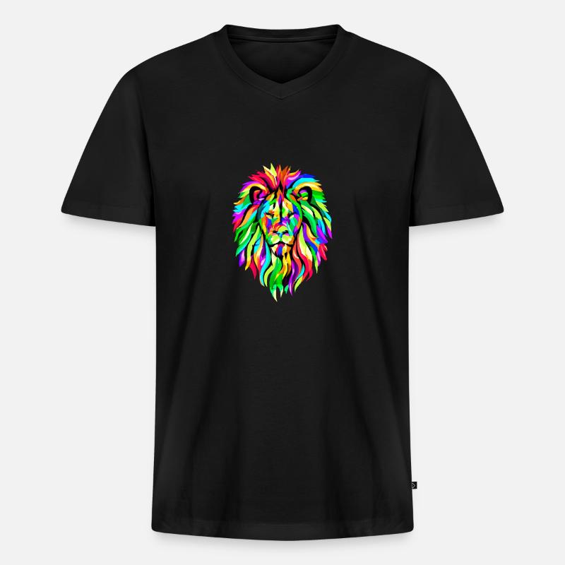 Regenbogen Löwe - Männer Premium Bio T-Shirt mit V-Ausschnitt - Schwarz