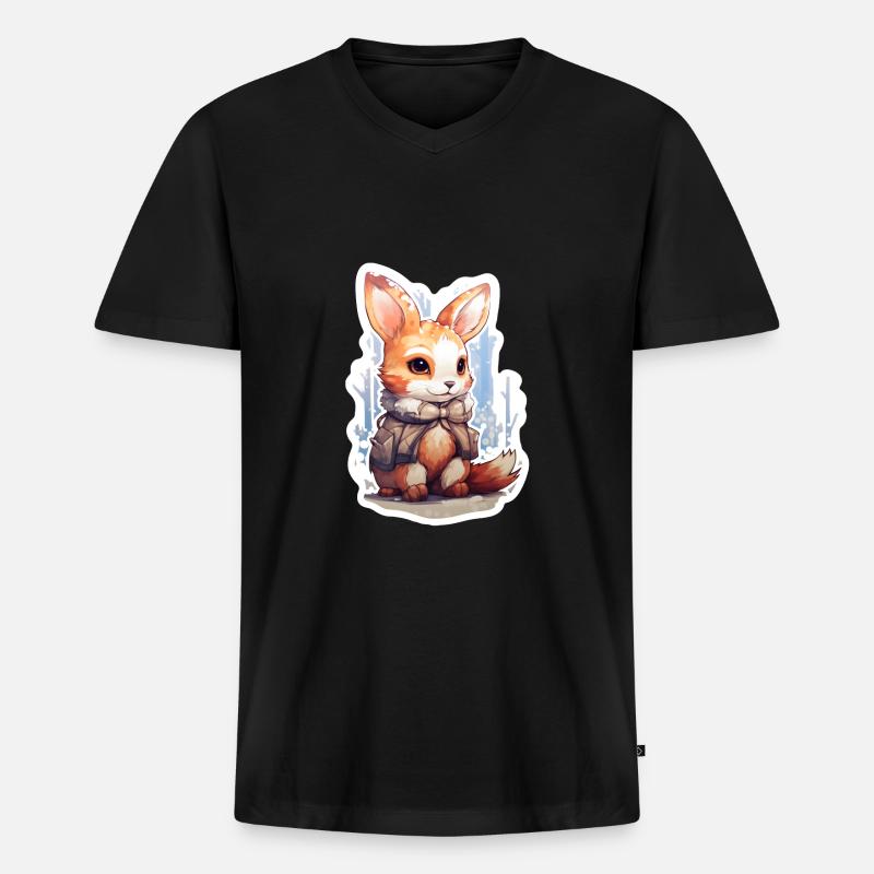 Winterschneeflauschi - Männer Premium Bio T-Shirt mit V-Ausschnitt - Schwarz