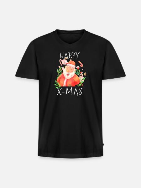 Happy Xmas - Männer Premium Bio T-Shirt mit V-Ausschnitt - Schwarz