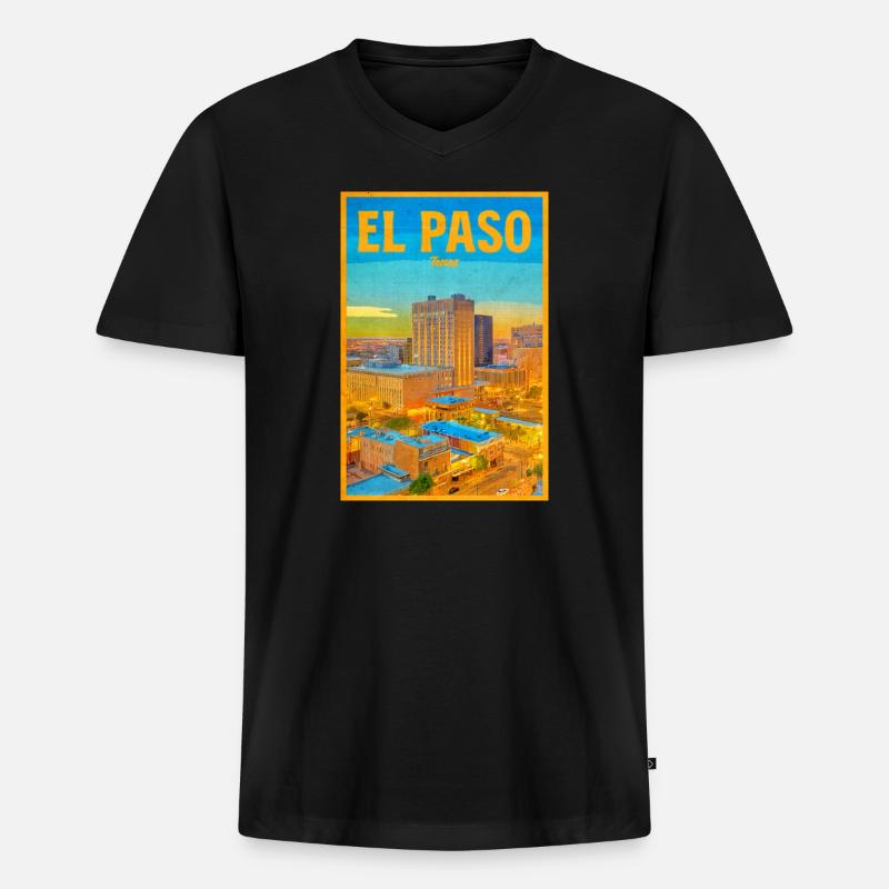 El Paso Skyline Retro - Männer Premium Bio T-Shirt mit V-Ausschnitt - Schwarz