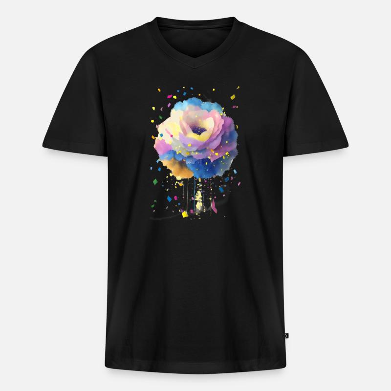 Blume - Männer Premium Bio T-Shirt mit V-Ausschnitt - Schwarz