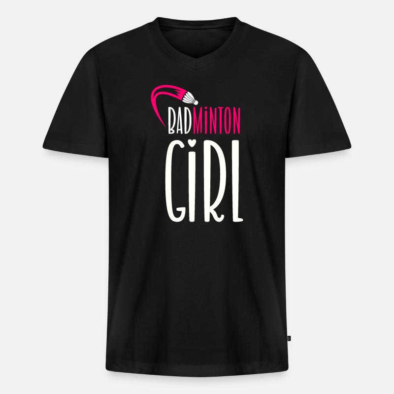 Badminton Mädchen - Männer Premium Bio T-Shirt mit V-Ausschnitt - Schwarz
