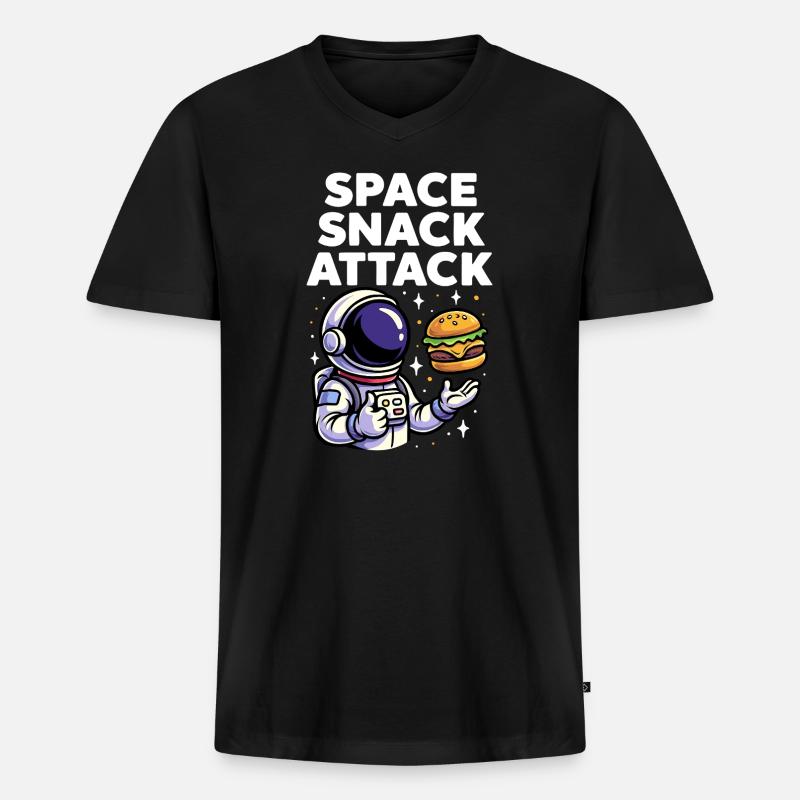 Astronaut Burger Space Snack Attack - Männer Premium Bio T-Shirt mit V-Ausschnitt - Schwarz
