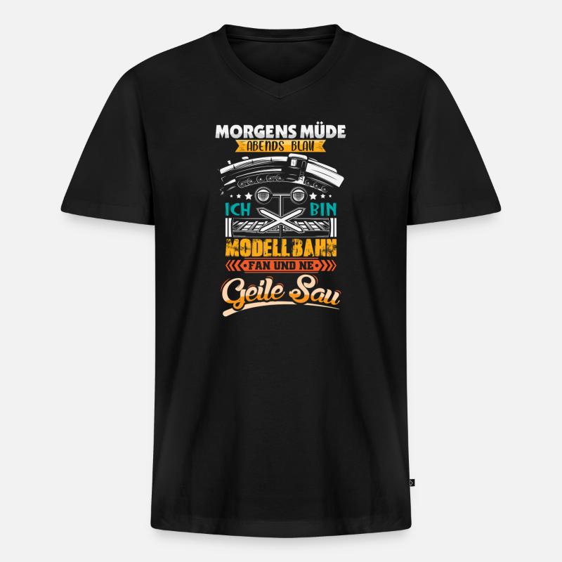 Modellbahn Modelleisenbahn Eisenbahn - Männer Premium Bio T-Shirt mit V-Ausschnitt - Schwarz