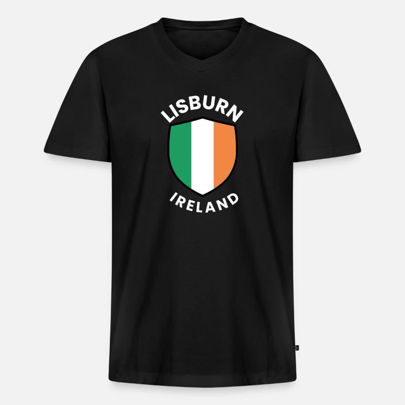 Lisburn Shield Irish Flag Tee - Männer Premium Bio T-Shirt mit V-Ausschnitt - Schwarz