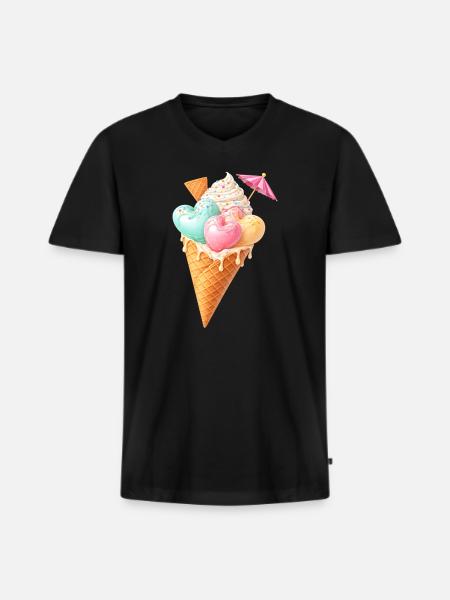 Herz Eis in Waffel Illustration  - Men's Premium Organic T-shirt with V-neck - black
