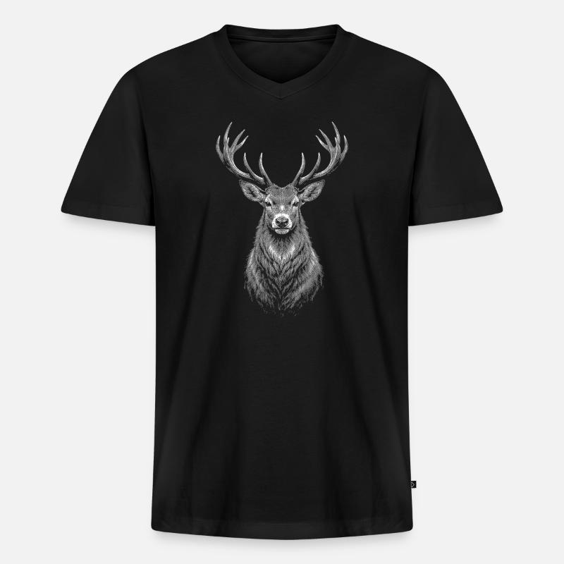 Hirsch - Männer Premium Bio T-Shirt mit V-Ausschnitt - Schwarz