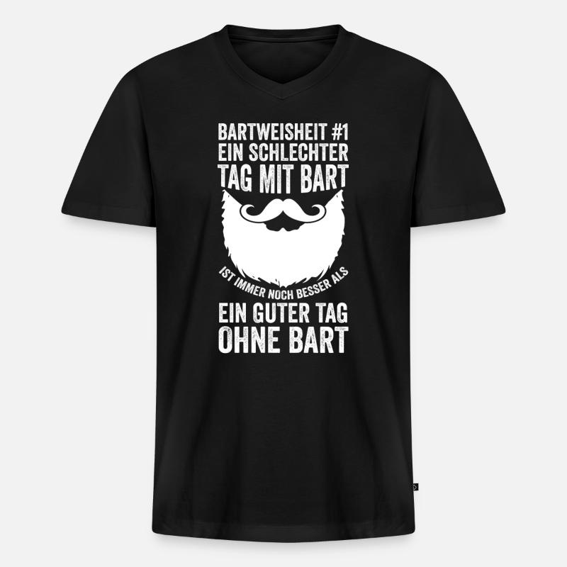 Bärtig Bartträger Schnurrbart Bart - Männer Premium Bio T-Shirt mit V-Ausschnitt - Schwarz