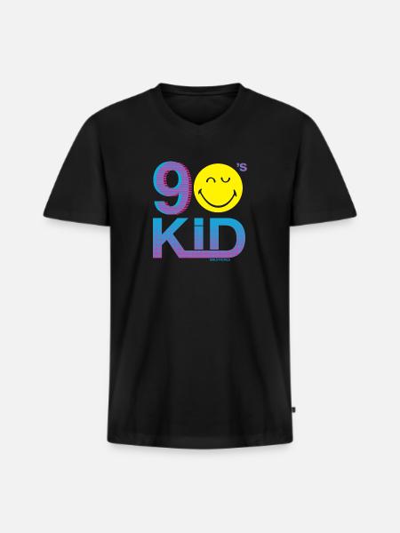 SmileyWorld 90s Kid - Mannen Premium Bio T-shirt met V-hals - zwart