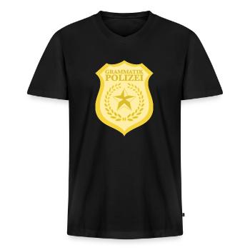 Grammatik Polizei Rechtschreibung Deutschlehrer - Männer Premium Bio T-Shirt mit V-Ausschnitt - Schwarz - Vorne - Nico (187cm)